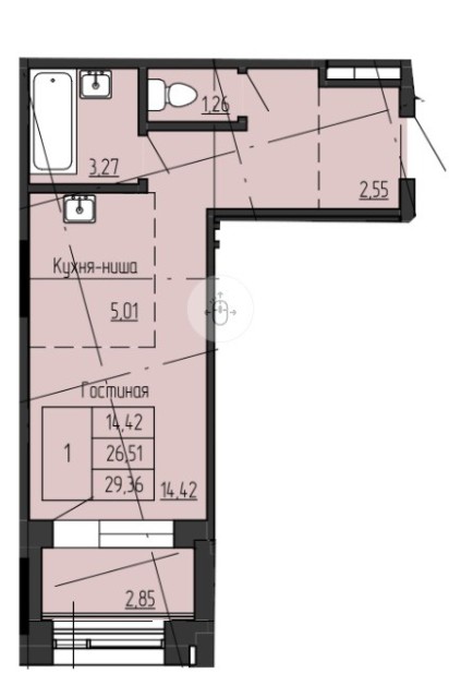 Студия, 29 м², Монолитно-каркасный, Залог