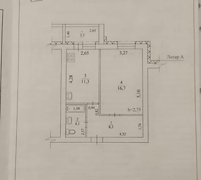 1 комн., 40 м², Блочный, Жатай 16