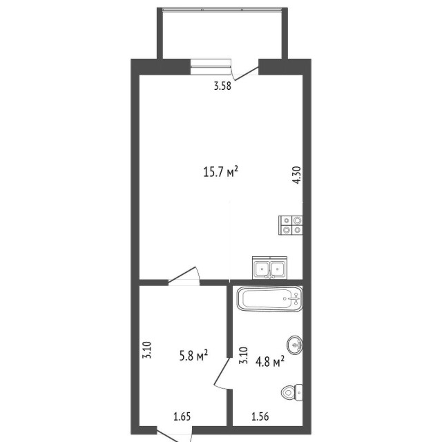 Студия, 26 м², Монолитно-каркасный, Звездный 7