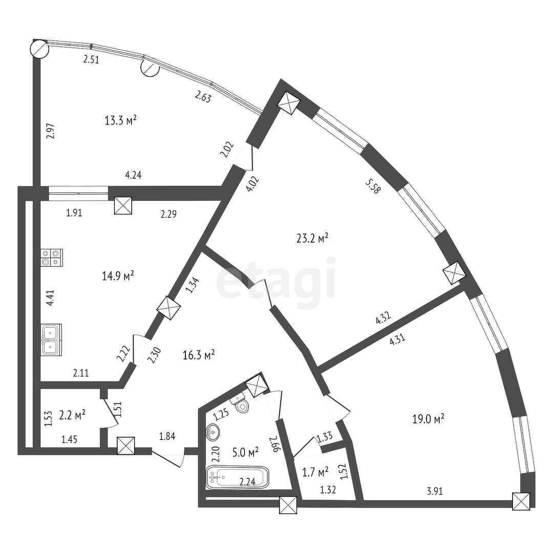2 комн., 82 м², Монолитно-каркасный 10