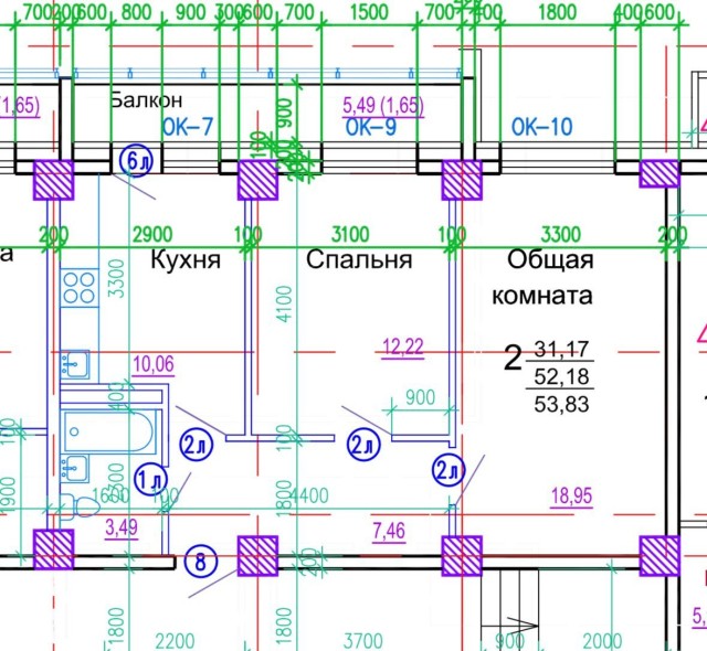2 комн., 54 м², Монолитно-каркасный, ЯГСХА