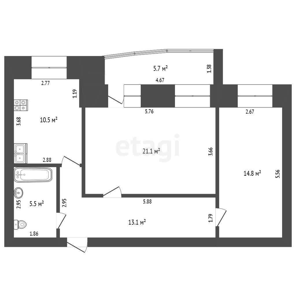 3 комн., 65 м², Монолитно-каркасный 10