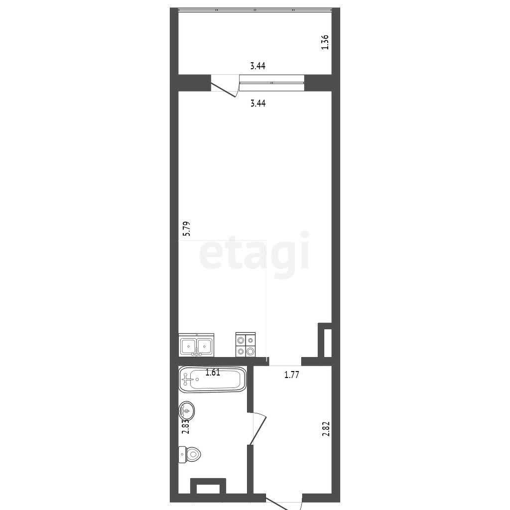 Студия, 29 м², Инд. планировка 7