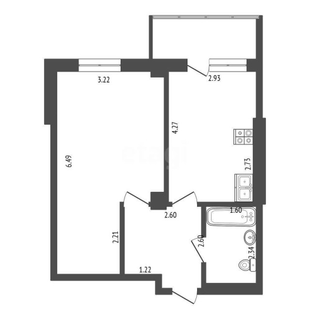 1 комн., 42 м², Монолитно-каркасный 9