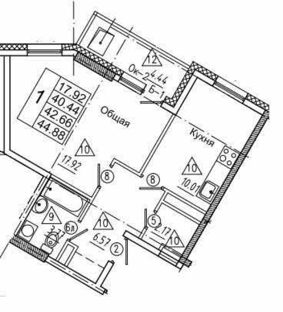 1 комн., 40 м², Инд. планировка, Сайсары 2