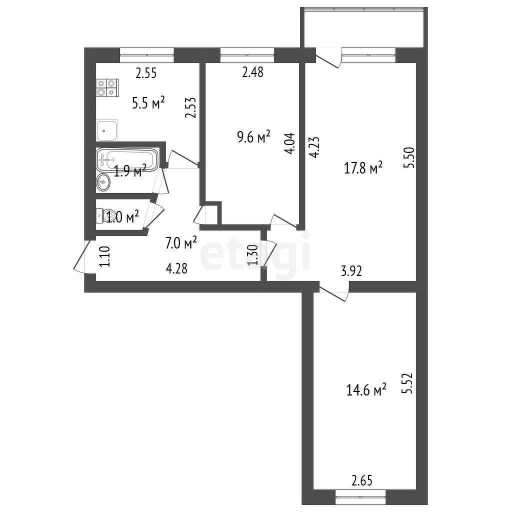 3 комн., 57 м², Хрущевка 10