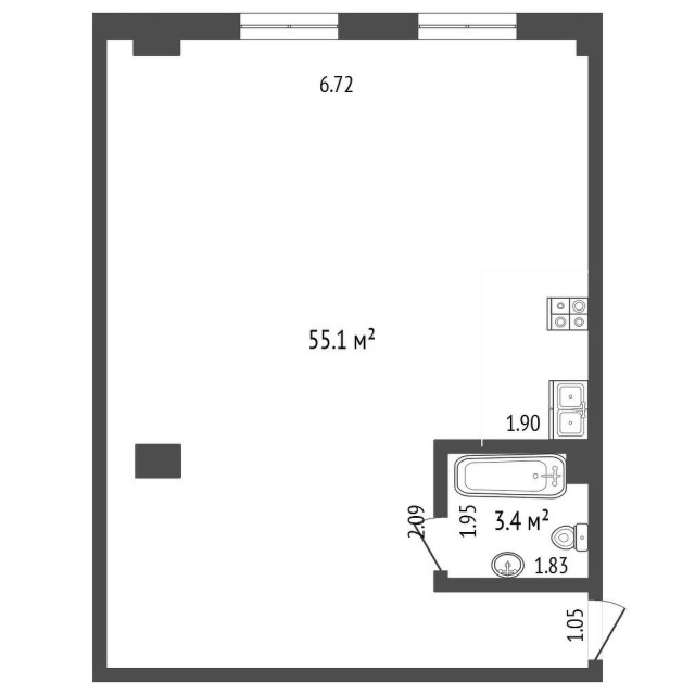2 комн., 59 м², Монолитно-каркасный, Сайсары 3