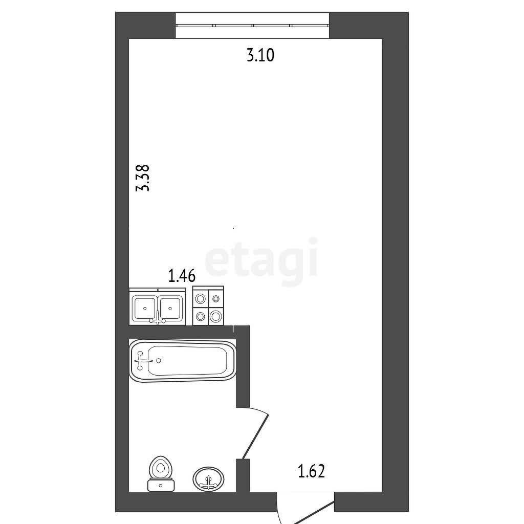 Студия, 17 м², Инд. планировка 10