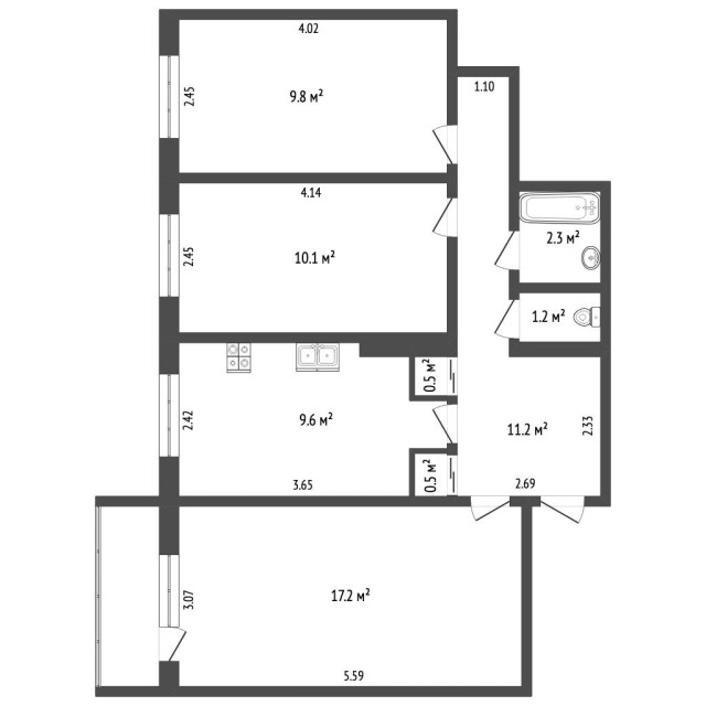 3 комн., 62 м², КПД, 202 мкрн. 2