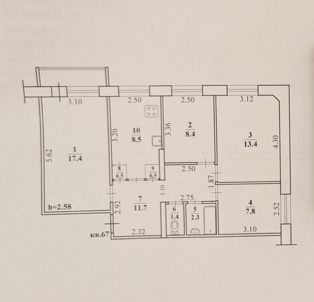 4 комн., 72 м², КПД, 103 квартал (Ростелеком) 9
