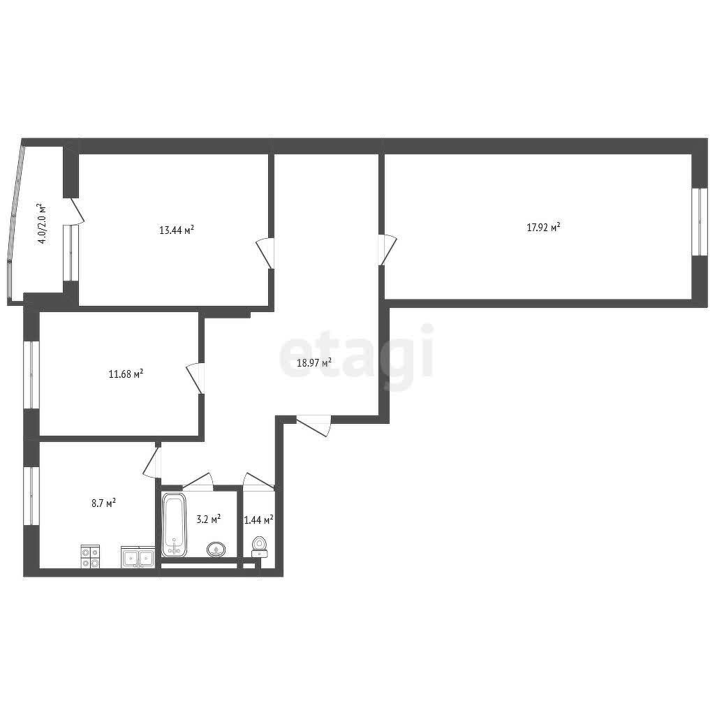 3 комн., 75 м², Монолитно-каркасный 10