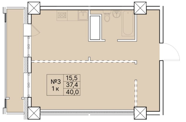 1 комн., 40 м², Монолитно-каркасный, Сайсары 13