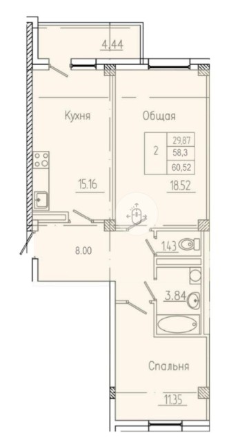 2 комн., Монолитно-каркасный, Глазная больница 6