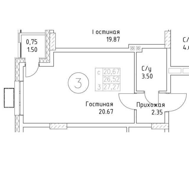 1 комн., 35 м², Монолитно-каркасный 5