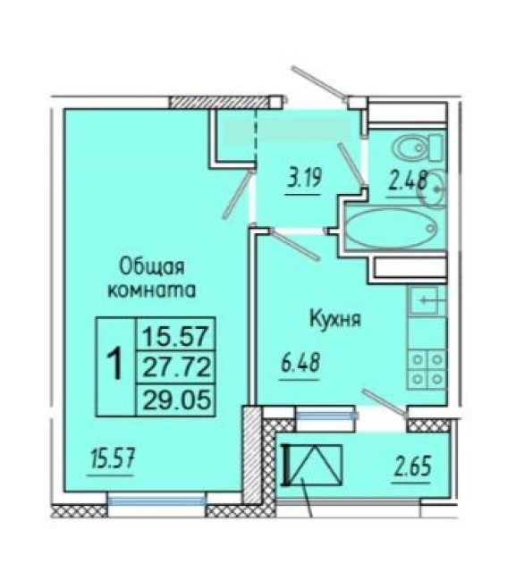 1 комн., 35 м², Монолитно-каркасный 3