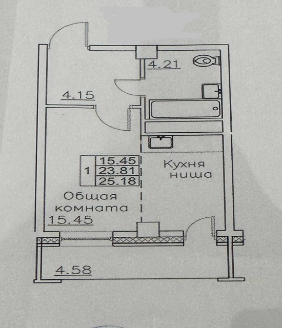 Студия, 25 м², Монолитно-каркасный, Гимеин 6