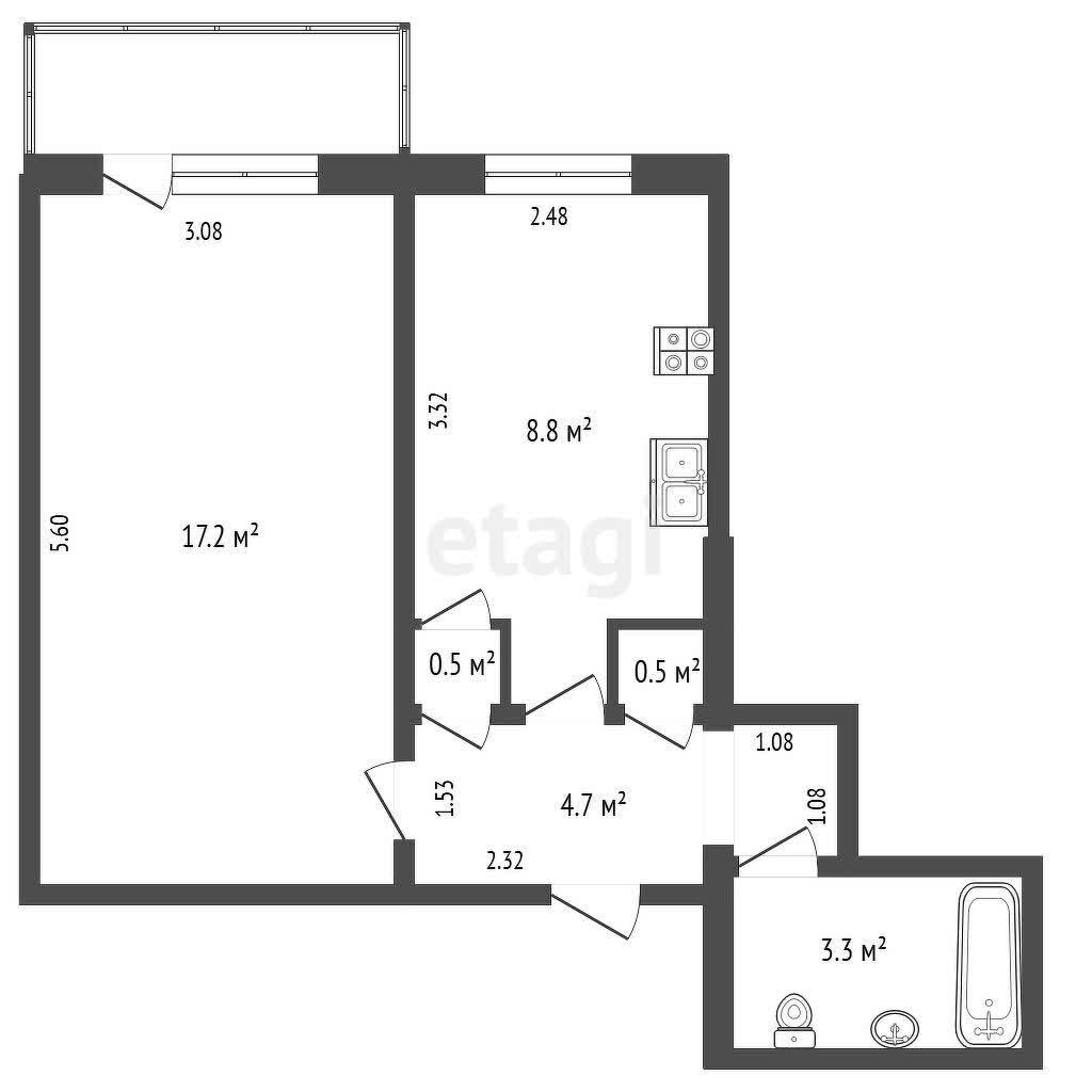 1 комн., 35 м², КПД 10