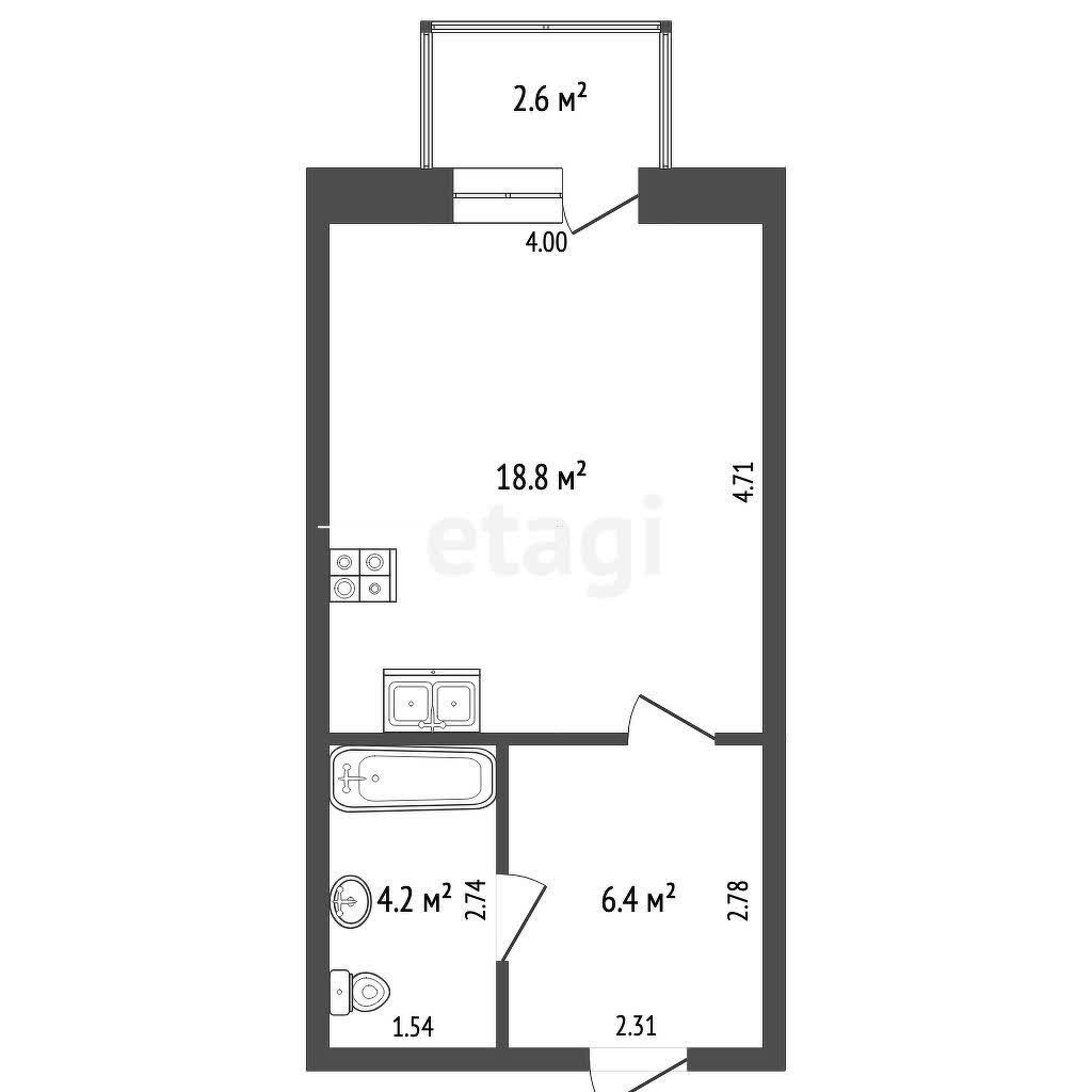 Студия, 29 м², Монолитно-каркасный 10