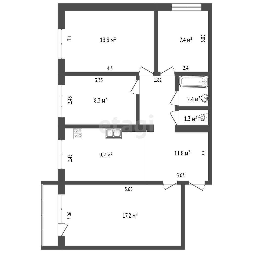 4 комн., 70 м², КПД 10