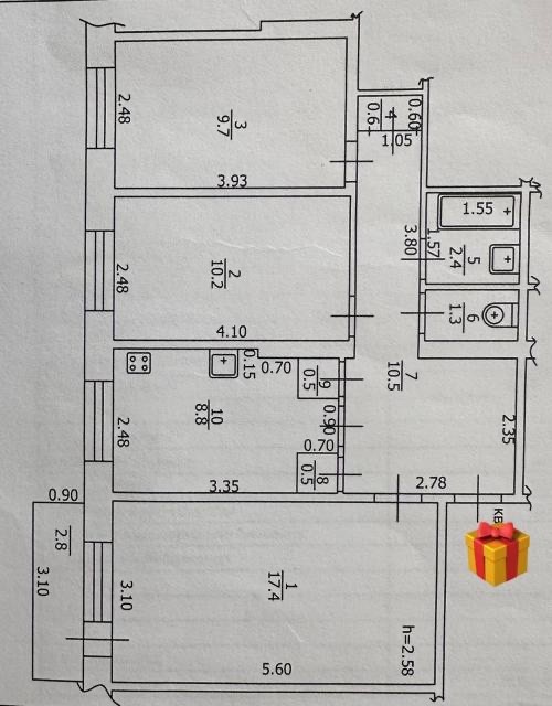 3 комн., 62 м², КПД, Рабочий городок, Водоканал 16