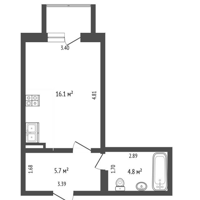 Студия, 27 м², Монолитно-каркасный, Звездный 3