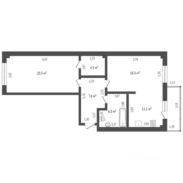 2 комн., 68 м², Блочный, Площадь Победы 8