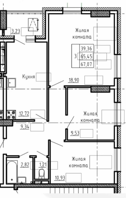 3 комн., 68 м², Монолитно-каркасный, Областная больница, рынок "Манньыаттаах" 2