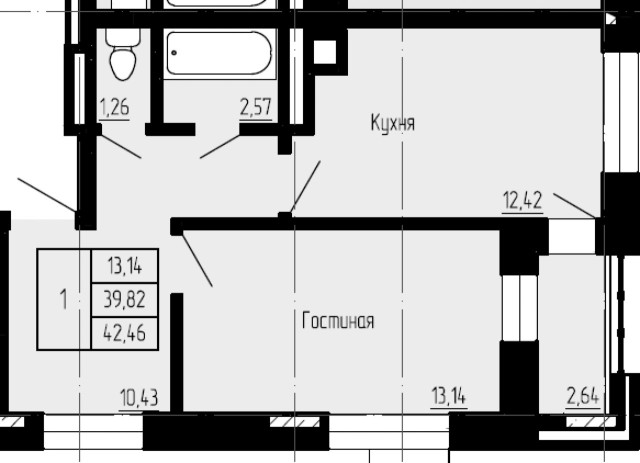 3 комн., 42 м², Монолитно-каркасный, Областная больница, рынок "Манньыаттаах"
