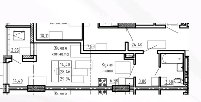 1 комн., 30 м², Монолитно-каркасный, 16 квартал 3