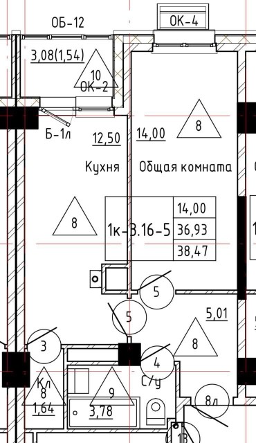 1 комн., Монолитно-каркасный, Областная больница, рынок "Манньыаттаах" 2