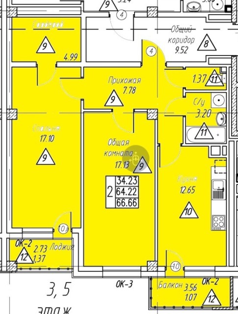 2 комн., 66 м², Монолитно-каркасный, Авторынок 7