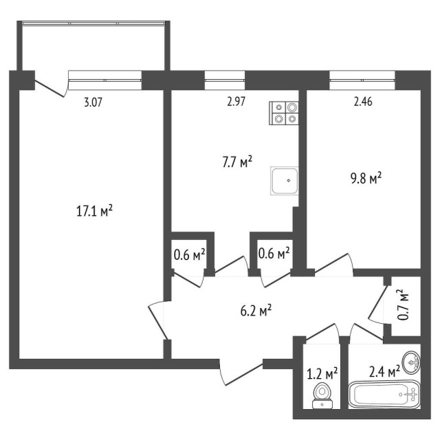 2 комн., 46 м², КПД, Дом быта 3