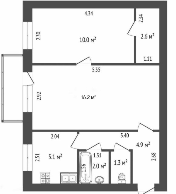 2 комн., 42 м², Блочный, Центр - район пл. Орджоникидзе 2