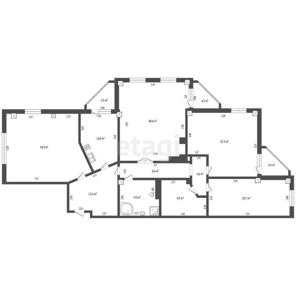 3 комн., 192 м², Инд. планировка 10
