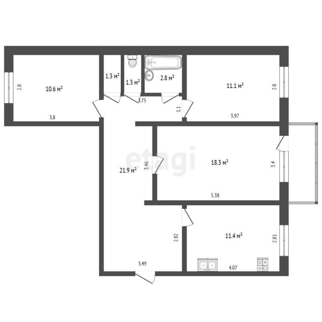 3 комн., 79 м², Дерев. б/у, Другие районы 10
