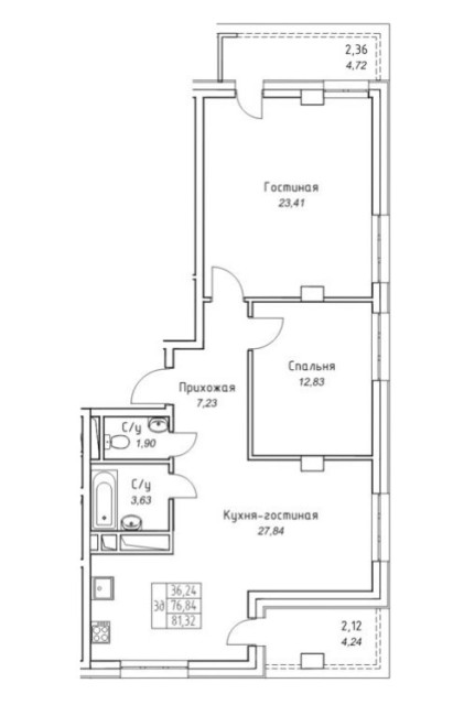 3 комн., Монолитно-каркасный, Прометей, ЖК