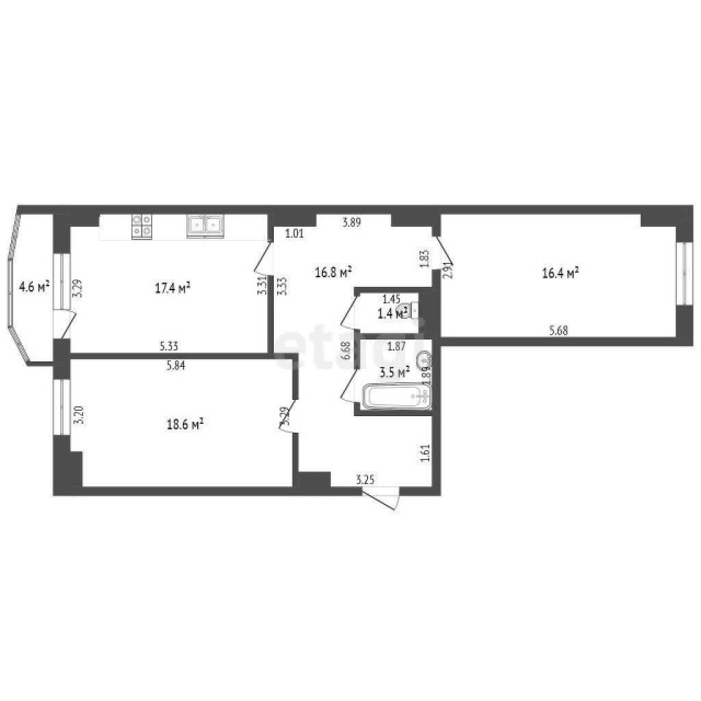 2 комн., Монолитно-каркасный, 203 мкрн. 10
