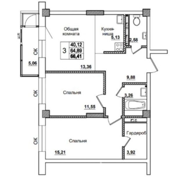 3 комн., 66 м², Монолитно-каркасный, Вилюйский тракт 8