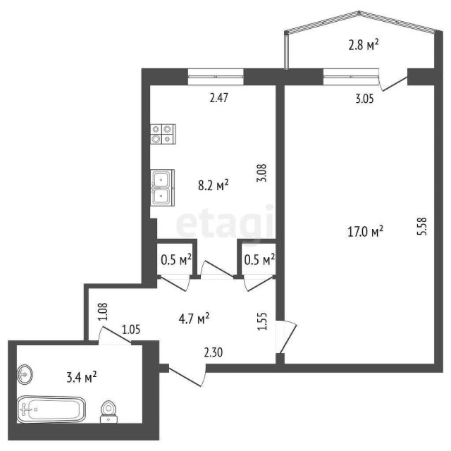 1 комн., 34 м², КПД, Студгородок 4