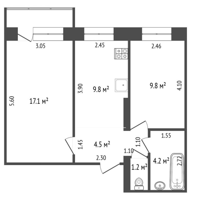 2 комн., 47 м², КПД, 202 мкрн. 8