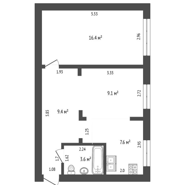 2 комн., 46 м², Блочный, Дом быта 3
