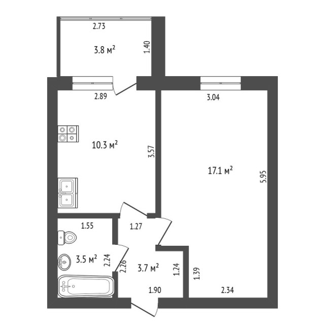 1 комн., 35 м², Инд. планировка, ГРЭС 3