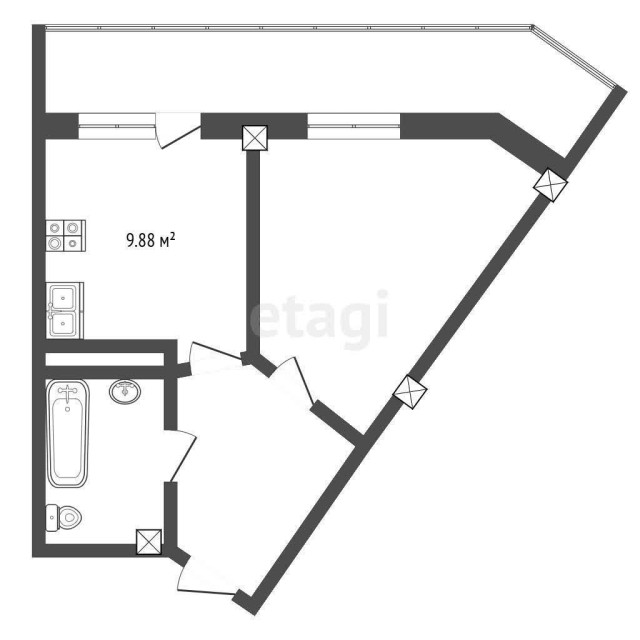 1 комн., 35 м², Монолитно-каркасный, Рабочий городок, Водоканал 10