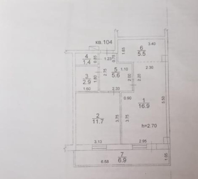 2 комн., 44 м², Монолитно-каркасный, ЯКСМК