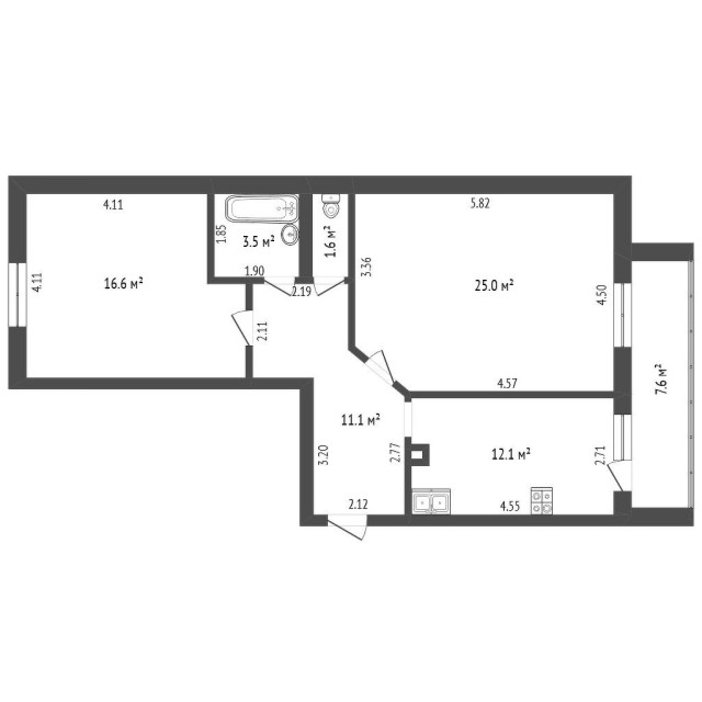 2 комн., 72 м², Блочный, ДСК 3