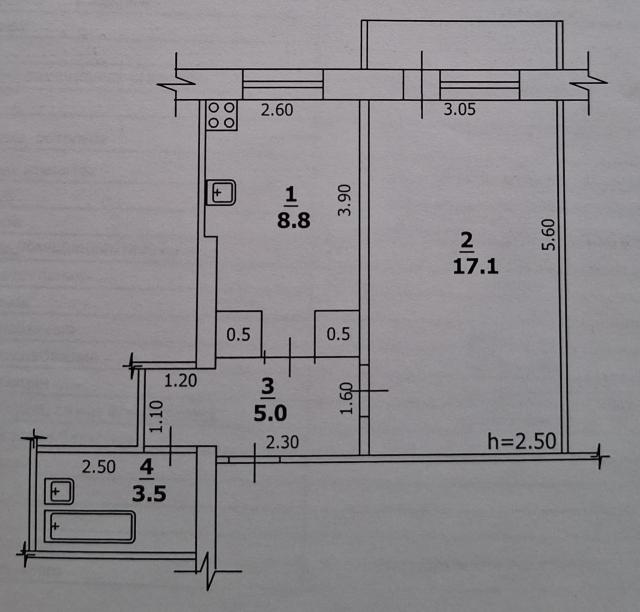 1 комн., КПД 2