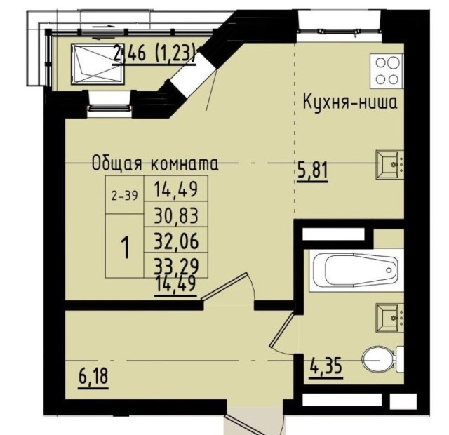 1 комн., Монолитно-каркасный 3
