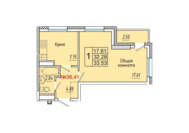 1 комн., Инд. планировка 2