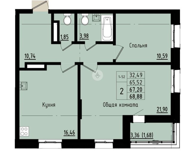 1 комн., Монолитно-каркасный 5