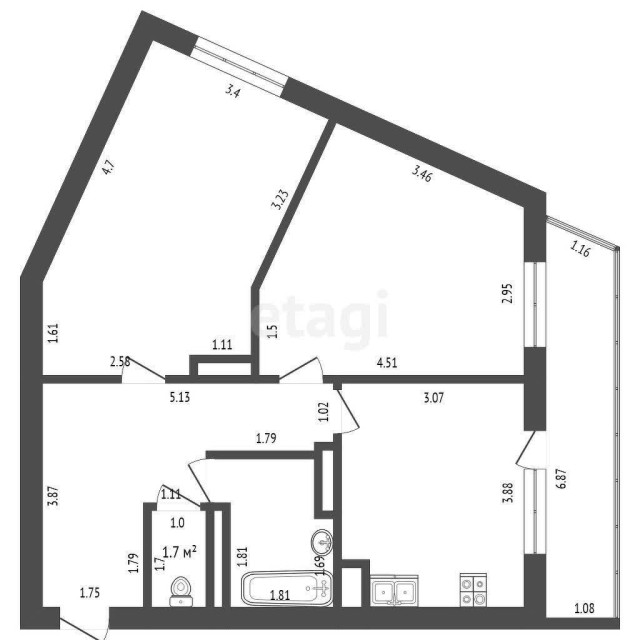 2 комн., 64 м², Монолитно-каркасный, Авиагруппа 17